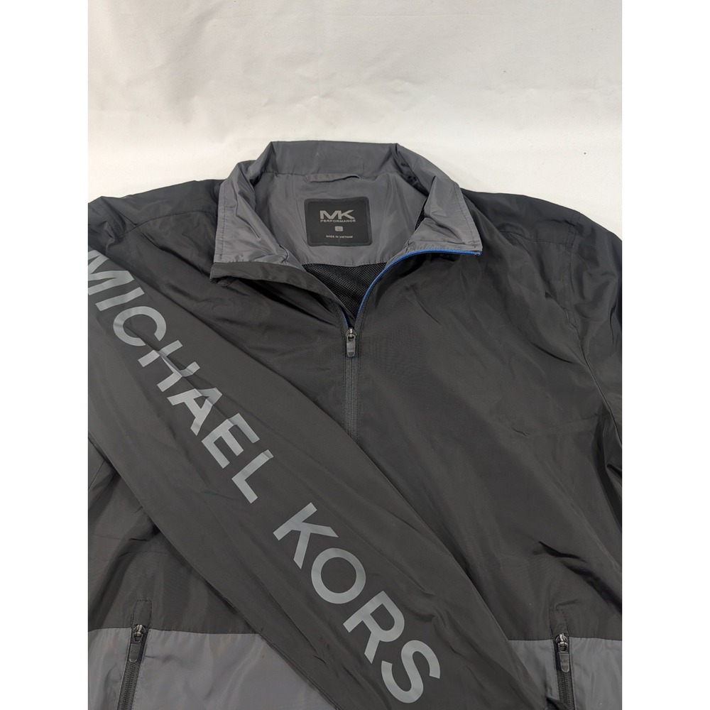 Michael Kors Performance Zip‎ Up Jacket Black Gray Color Block Spell Out Large